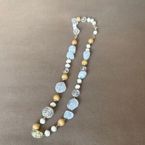 Gold, Tan and White Beaded Necklace